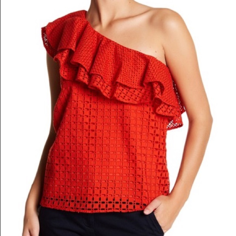 JCrew Ruffle Eyelet One Shoulder Top